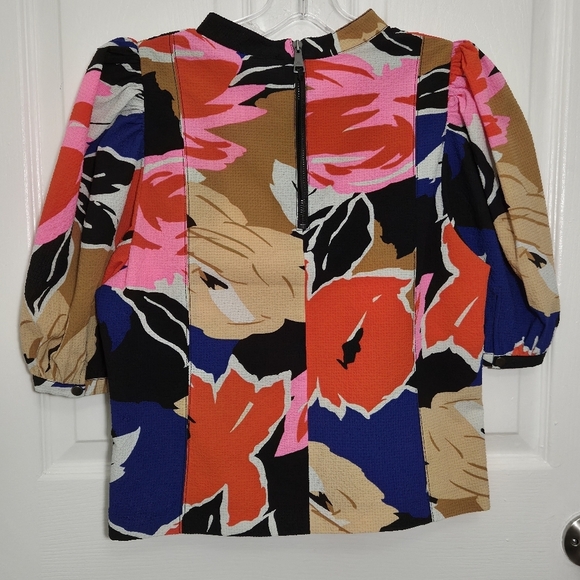 NWT Ted Baker Harpia Vibrant Floral Puffy Sleeve Black Pink Blue Blouse | Size 4 - Picture 10 of 14